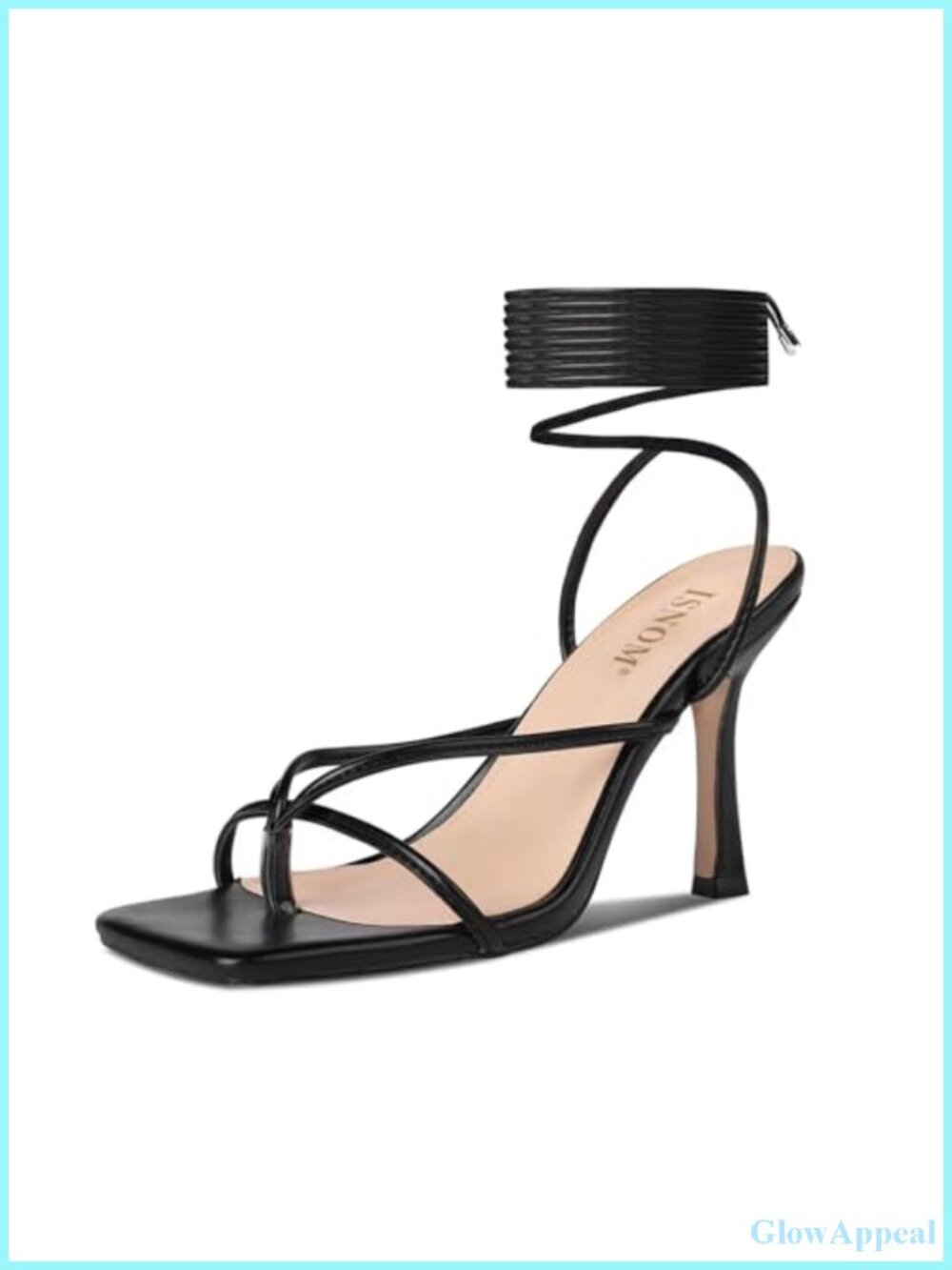 Lace Up Heeled Sandals Square Open Toe Stiletto High Heels Faux Leather